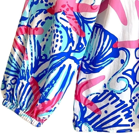 LILLY PULITZER 100% Silk Preppy Vibrant Colorful Lightweight Seashell Blouse XS - Picture 8 of 10